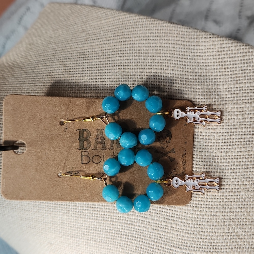 Handmade Turquoise Geometeric Beads & White Skeleton Earrings